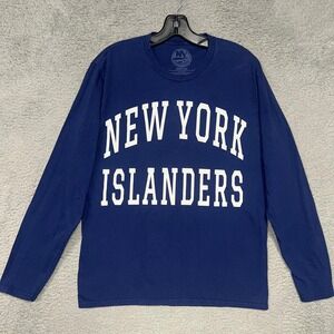 New York Islanders Shirt Men's Sz M Blue Long Sleeve 2 Sided Spell Out Logo NHL